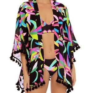Trina Turk Bird Of‎ Paradise Kimono Swim Cover Colorful Palm Print One Size